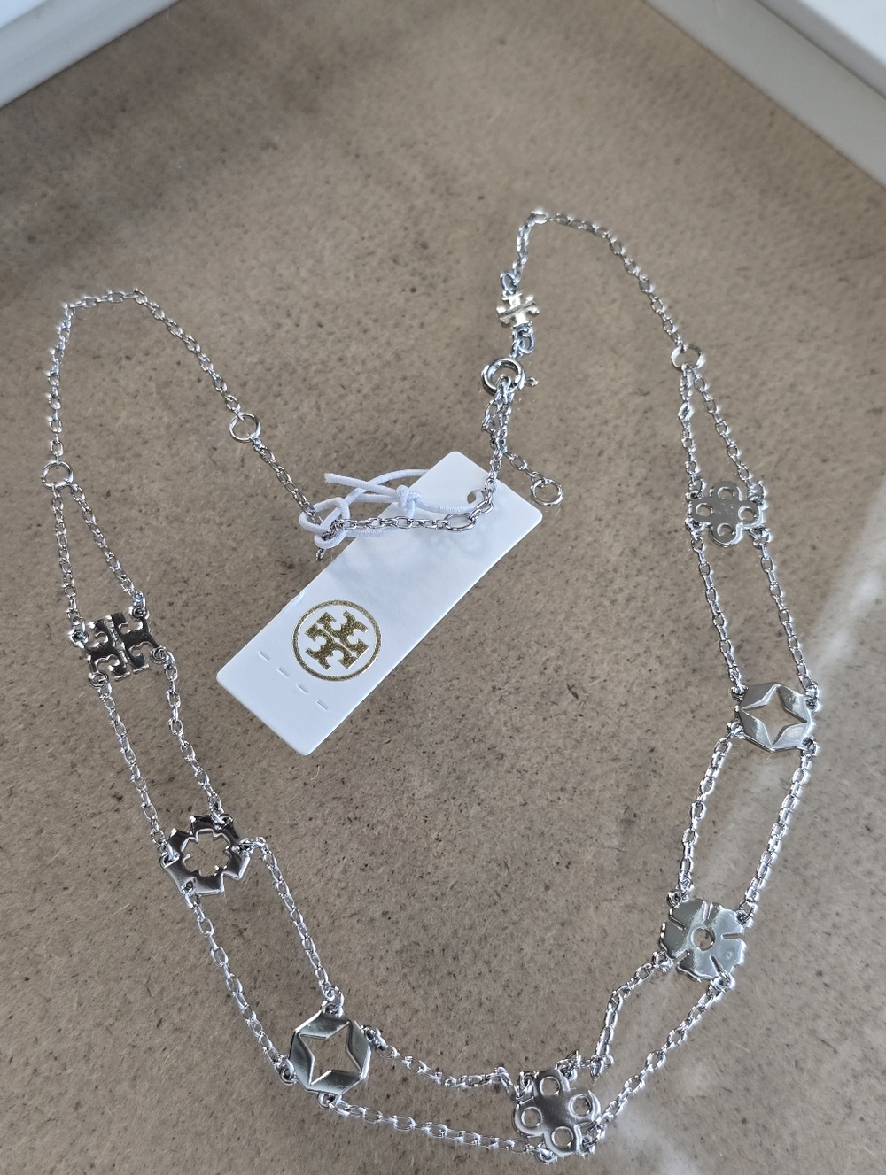 Tory Burch Silver Mixed Motif Station Necklace